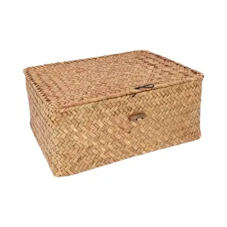 Quvio Opbergmand - Opbergdoos - Opbergbox - Voorraaddoos - Organizer - Sorteerdoos - Met Deksel - Met Knoop - Rotan - Bruin - 29 X 19 X 12 Cm