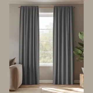 HOOMstyle Kant En Klaar Gordijn Met Haakjes - Verduisterend - Met Plooiband - 140x270cm - Donkergrijs / Antraciet