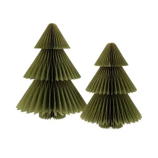 MoreThanHip Papieren Kerstbomen - Set Van 2 Stuks, 25 X ø20 En 15 X ø12 Cm - Magneetsluiting - Trendy Kerstdecoratie - Picea Olijf Groen - Kerst Sfeer -
