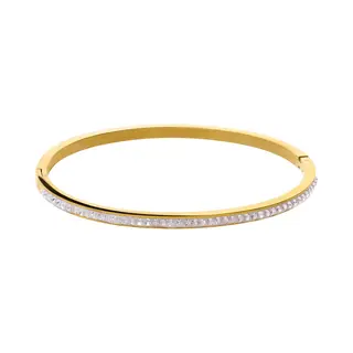 Lucardi - Dames Stalen Goldplated Bangle Small Met Kristal - Armband - Staal - Goudkleurig - 58 Mm