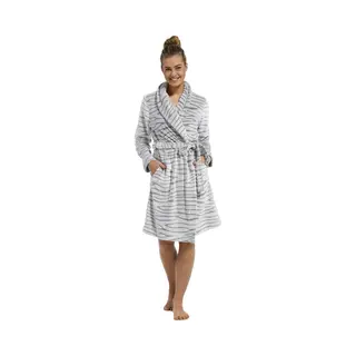 Licht Grijze Damesbadjas Met Dierenprint - Fleece-(44-46) L