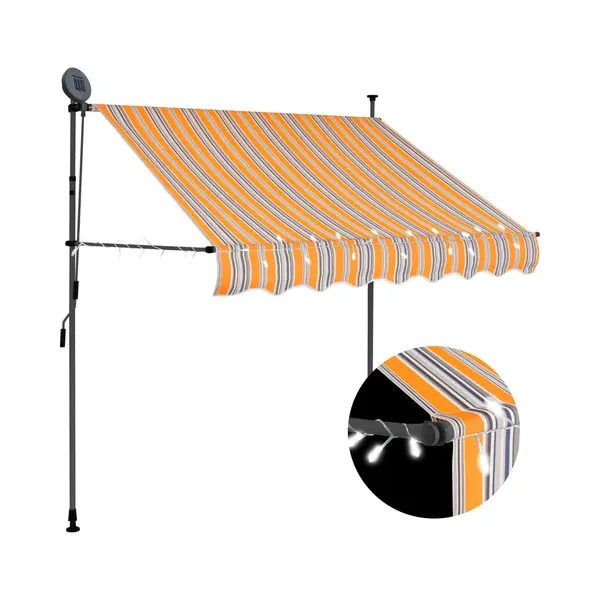 VidaXL Luifel Handmatig Uitschuifbaar Met Led 100 Cm Geel En Blauw thumbnail