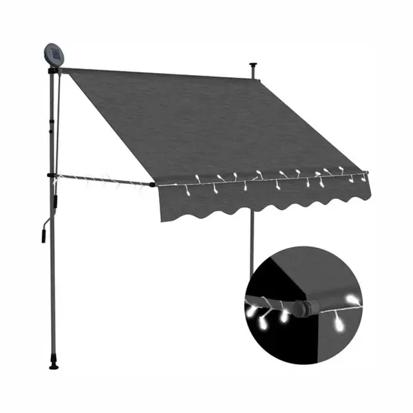 VidaXL Luifel Handmatig Uitschuifbaar Met Led 200 Cm Antracietkleurig thumbnail