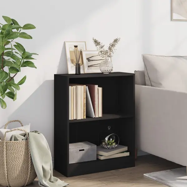 VidaXL Black Bookshelf- Engineered Wood, Freestanding Design For Living Room, Bedroom And Office, With 2 Layers And Sturdy Top thumbnail