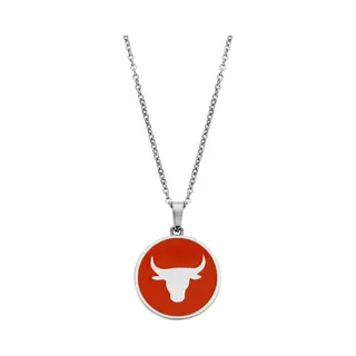 CO88 Collection Zodiac 8CN-26089 Stalen Collier Met Hanger - Sterrenbeeld Stier 15 Mm - Lengte 42 + 5 Cm - Zilverkleurig / Rood