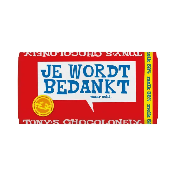 Chocolade Tony's Chocolonely Reep 180gr Melk ""Bedankt"" | 15 Stuks thumbnail