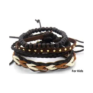 MustHaves Armbandenset - Kinderen - Leer & Kralen - Trendy - Verstelbaar
