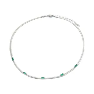 MustHaves Ketting Met Zirkonia - Rvs - Lengte 39-44 Cm - Zilverkleurig En Groen