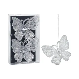 Christmas Decoration Kersthangers Vlinders 2x - Transparant Glitter 15cm