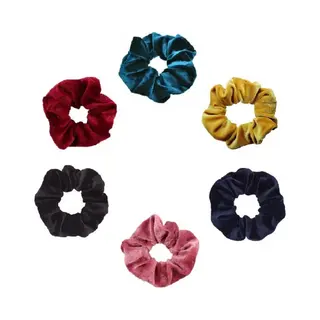 Scrunchieshop.com - Set Van 6 Scrunchies - Groen/Geel/Navy Blauw/Roze/Zwart/Rood