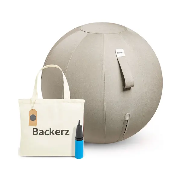 Backerz Ergonomic Sitting Ball 65 Cm - Office Ball Chair With Linen Cover - Cream Grey thumbnail