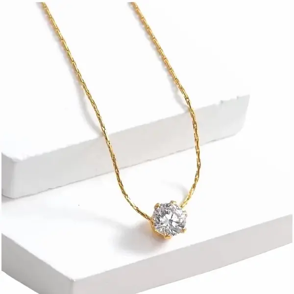 Aurélia Ketting Dames - Halsketting Met Steenje - Collier 44 Cm - Verstelbaar - Goudkleurig - Zirkonia Kristal - Cadeau Vriendin Moeder Verjaardag thumbnail
