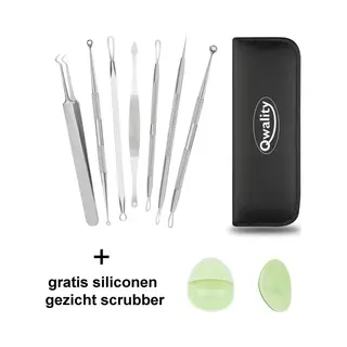 Qwality® Professionele Puisten Verwijder Set - 7 Tools + Scrubber - Meeeters Verwijderen - Puisten Verwijderaar - Comedonenlepel - Blackhead Remover
