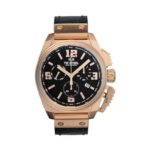 Tw Steel Swiss Canteen Herren 46mm Quarzchronographenuhr Mit Schwarzem Lederarmband thumbnail