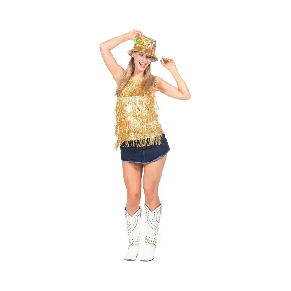 Wilbers & Wilbers Party Top Goud Metallic Franjes Pailletten Dames - Maat S/M thumbnail