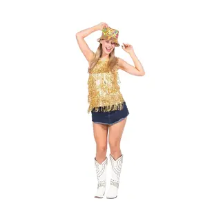 Wilbers & Wilbers Party Top Goud Metallic Franjes Pailletten Dames - Maat L/Xl