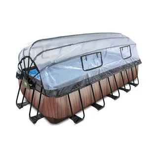 Exit Wood zwembad 540x250x122cm met overkapping en zandfilterpomp - bruin