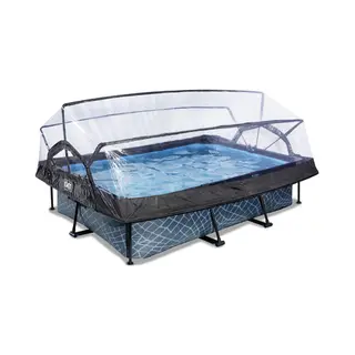 Exit Stone zwembad 220x150x65cm met overkapping en filterpomp - grijs