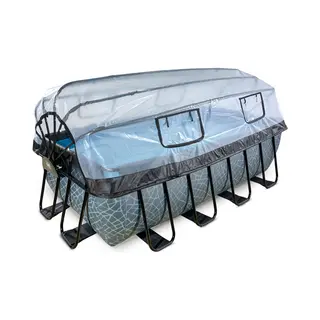 Exit Stone zwembad 400x200x122cm met overkapping en zandfilterpomp - grijs