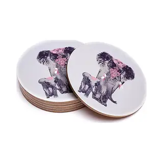 Phoenix Onderzetters 'olifant Met Jong', Set Van 6 Stuks, Rond