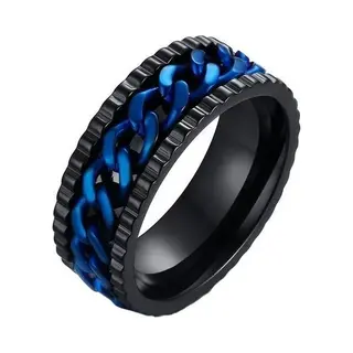 Lgt Jwls Lgt Jewels Edelstaal Heren Ring Cuban Link Zwart Blauw-21mm