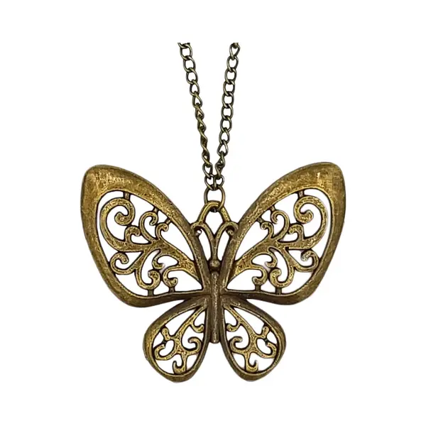 Rhylane – Lange Ketting Met Grote Vlinder Hanger – L 70 Cm - Bronskleurig thumbnail