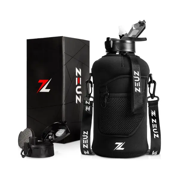 Zeuz Grote Waterfles 2, 2 Liter Met Handvat – 2200 Ml Drinkfles Met Rietje & Bidon - Bpa Vrij – 2.2 L - Zwart thumbnail