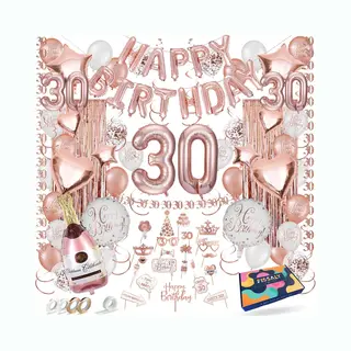 Fissaly 30 Jaar Rose Goud Verjaardag Decoratie Versiering - Helium, Latex & Papieren Confetti Ballonnen