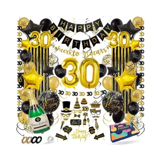 Fissaly 30 Jaar Verjaardag Decoratie Versiering - Ballonnen – Jubileum Man & Vrouw - Zwart En Goud