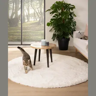 Tapeso Rond Hoogpolig Vloerkleed - Comfy Plus - Wit 100 Cm