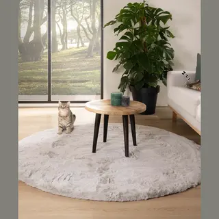 Tapeso Rond Hoogpolig Vloerkleed - Comfy Plus - Lichtgrijs 100 Cm