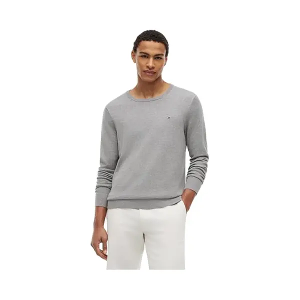 Tommy Hilfiger Men’s Essential Cotton Crew Neck Jumper, Grey (Medium Grey Heather), Xl thumbnail