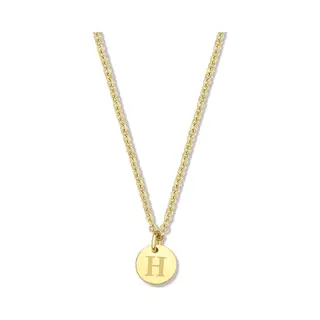 CO88 Collection Alphabet 8CN-26145 Stalen Collier -hanger Rond 7mm - Letter H - 38 + 7 Cm - Initiaal Sieraad - Goudkleurig