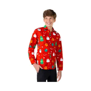 OppoSuits Festivity Red Teen Boys - Tiener Overhemd Kerst - Kerstshirt - Rood - Maat 10 Jaar