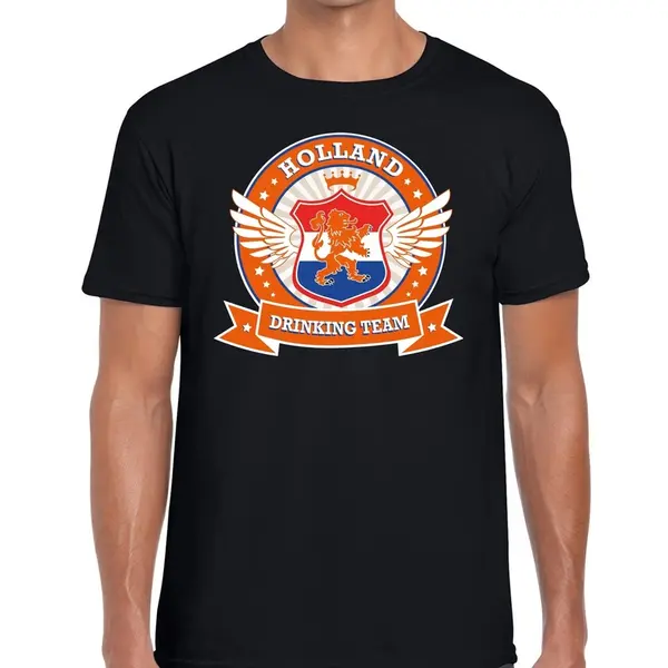 Bellatio Decorations Zwart Holland Drinking Team T-shirt / T-shirt Oranje Accenten Heren - Nederland/supporter Kleding Xxl thumbnail