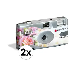 AgfaPhoto 2x Bruiloft/huwelijk Wegwerp Camera Met Flitser En 27 Kleuren Fotos - Vrijgezellenfeest Weggooi Fototoestel