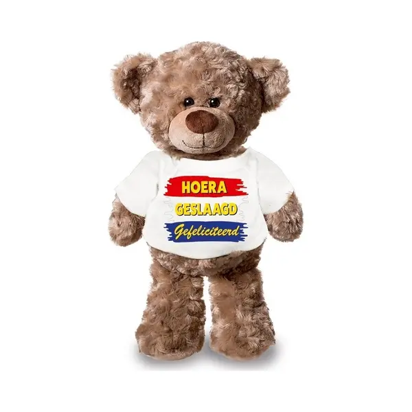 Bellatio Decorations Knuffel Teddybeer - Geslaagd - 24 Cm - Pluche - Met Shirt - Eindexamen - Afstuderen thumbnail