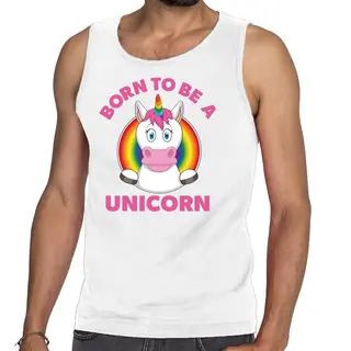 Bellatio Decorations Born To Be A Unicorn - Gay Pride - Tanktop T-shirt - Wit - Heren - Mouwloos L