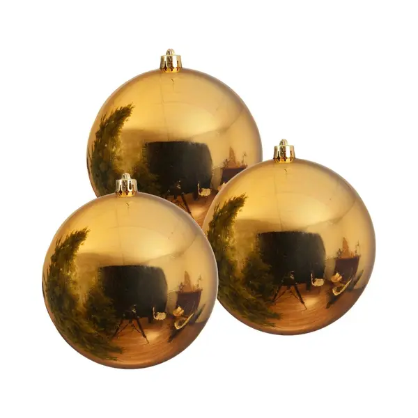 Decoris Kerstbal - 3x - Goud - Groot - 20 Cm - Kunststof - Glans - Kerstversiering thumbnail