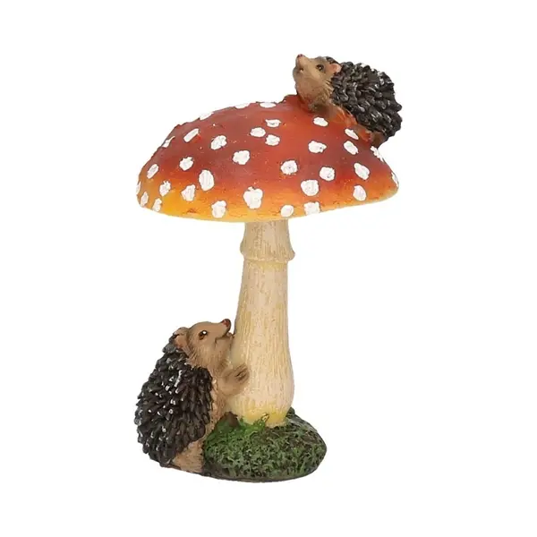 Paddenstoel Beeldje Met Egeltjes - 11 Cm - Herfstdecoratie - Voor Tuin En Huis - Polyresin Ornament thumbnail