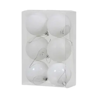 Othmar Decorations 6x Witte Kunststof Kerstballen 8 Cm - Glans/mat/glitter - Onbreekbare Plastic Kerstballen Wit