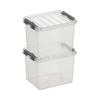 2x Sunware Q-line Opberg Box/opbergdoos - 3 Liter - 20 X 15 X 14 Cm - Kunststof - Opslagbox - Transparant/zilver