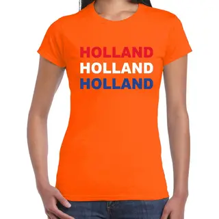 Bellatio Decorations Oranje Holland Party T-shirt - Nederlandse Print - Voor Dames - Oranje Supporter - Koningsdag Kleding S