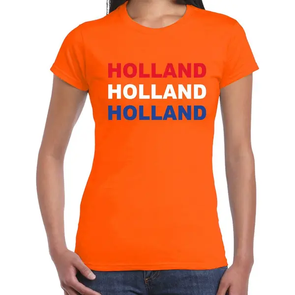 Bellatio Decorations Oranje Holland Party T-shirt - Nederlandse Print - Voor Dames - Oranje Supporter - Koningsdag Kleding S thumbnail