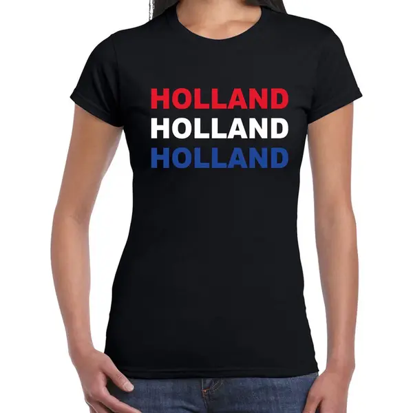 Bellatio Decorations Holland / Nederland T-shirt Zwart Voor Dames - Ek - Wk / Koningsdag Shirt / Kleding S thumbnail