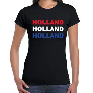 Bellatio Decorations Holland / Nederland T-shirt Zwart Voor Dames - Ek - Wk / Koningsdag Shirt / Kleding Xs