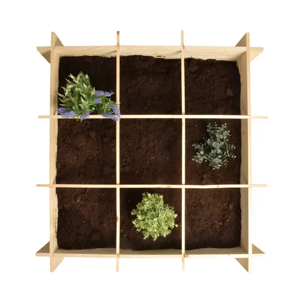 Vierkante Meter Moestuinbak – 100 X 100 X 20 Cm – Vurenhout – 9 Vakken – Incl. Worteldoek - Minigarden - Groente/kruiden Planten In Houten Bak thumbnail