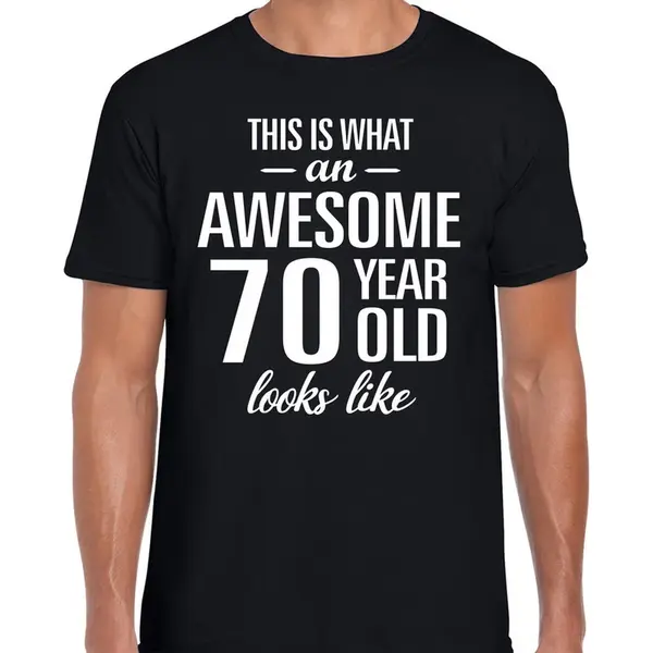Bellatio Decorations Awesome 70 Year - 70 Jaar Verjaardag Cadeau - T-shirt - Zwart - Heren M thumbnail
