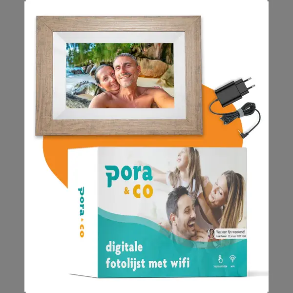 Pora&Co - Digitale Fotolijst Met WiFi En Frameo App - 8 Inch - Hd -Ips Display – Licht Bruin/Wit - Micro Sd – Touchscreen thumbnail