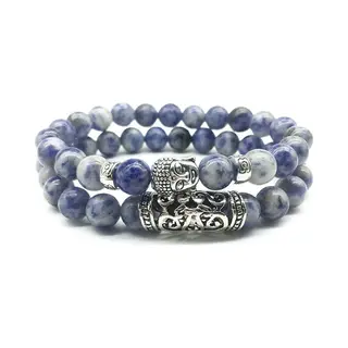 TrendFox Kralen Armband Met Buddha Beeld - Glans Blauw - Natuursteen - Boeddha Sieraden - Armbanden Heren Dames - Kralenarmband - Valentijnsdag - Valentijn
